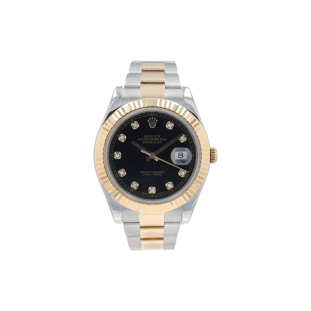 Rolex Datejust II 116333 41mm Black Diamonds Dial Fluted Bezel Oyster Band - Picture 1 of 10